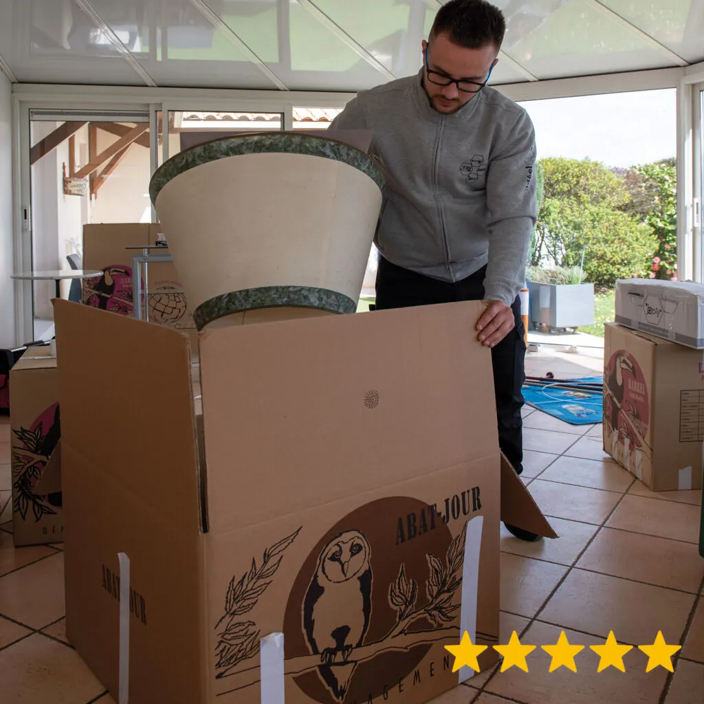 conditionnement d'une lampe dans un carton spécial abat-jour